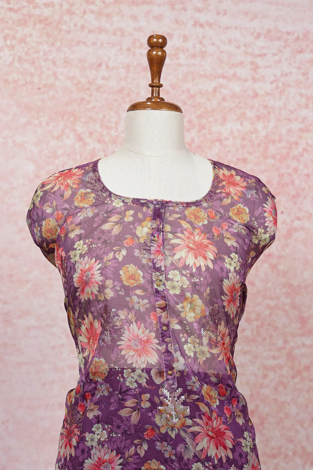 Lavender Organza Printed Un Stitched Churidhar Material - Seematti