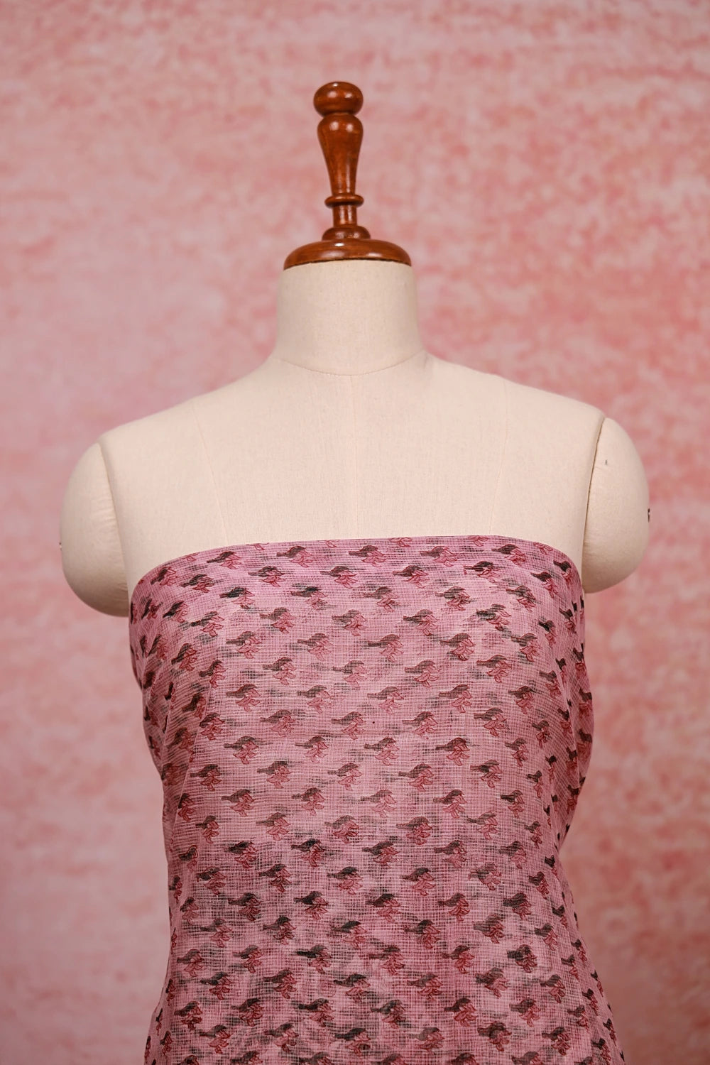 Lavender Pink Net Kota Printed Unstitched Churidhar Material