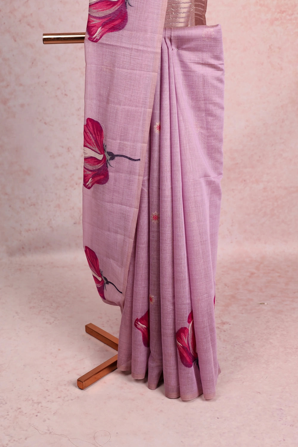 Lavender Semi Linen Saree