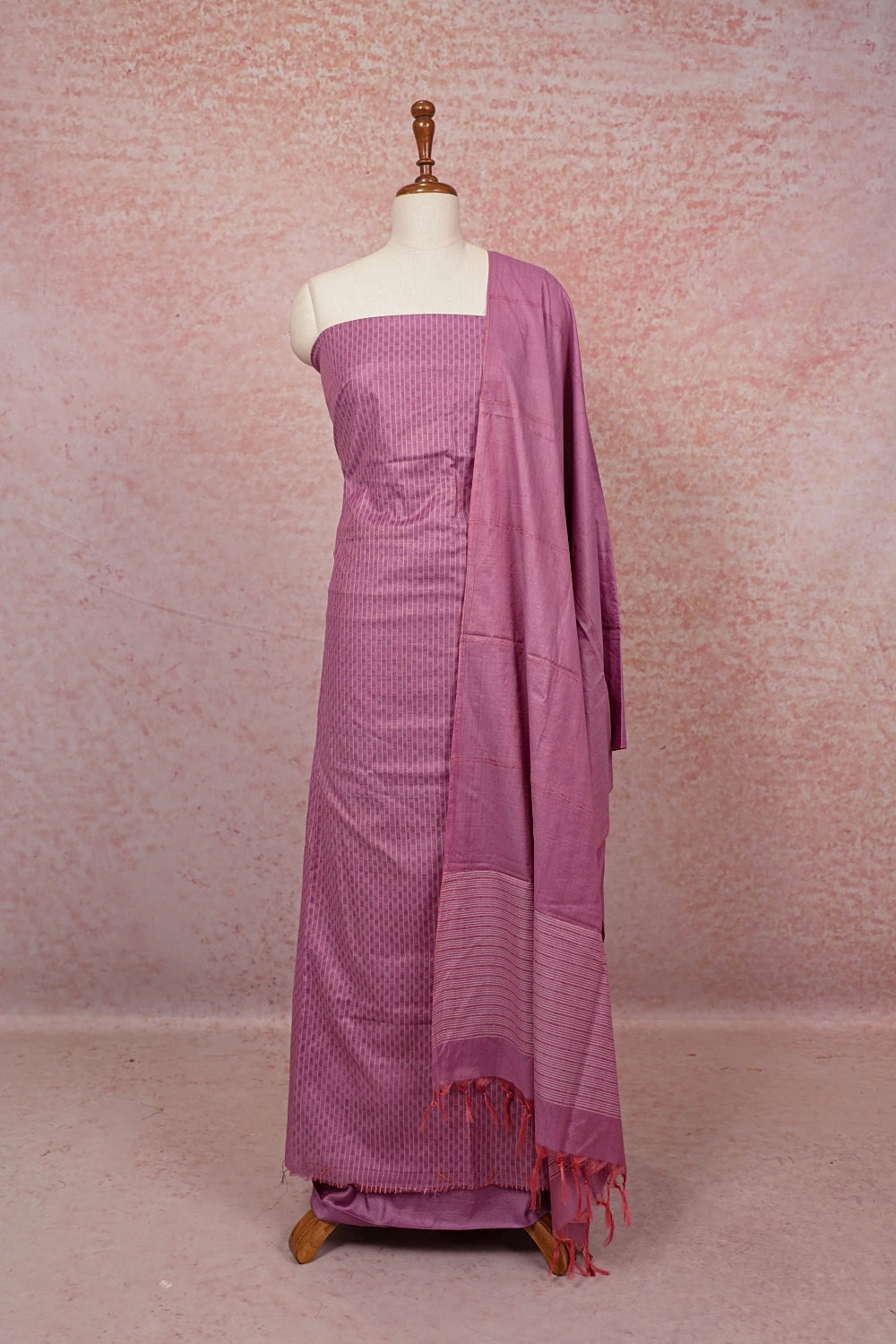 Lavender Semi Tussar Lines Unstitched Churidhar Material - Seematti