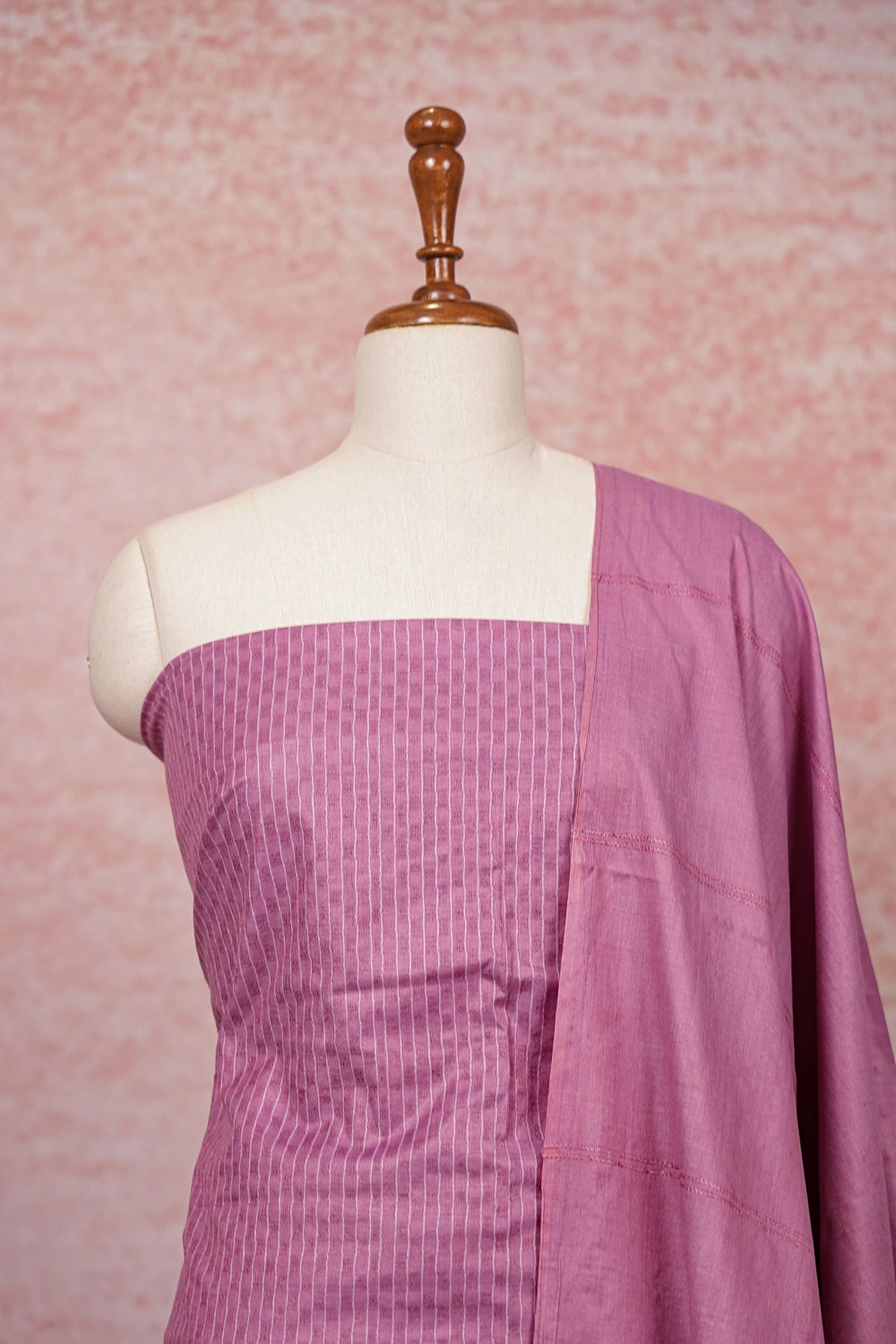 Lavender Semi Tussar Lines Unstitched Churidhar Material - Seematti