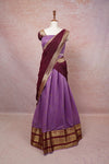 Lavender With Brown Semi Kanchi Cotton Dhavani Set - Seematti