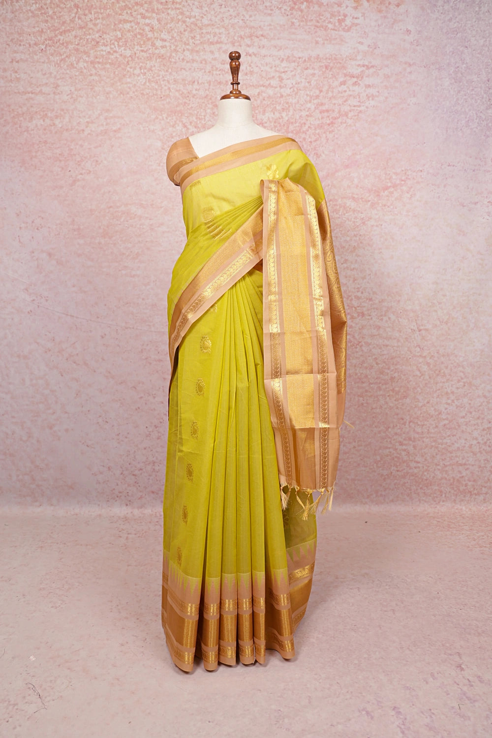 Lemon Yellow Cotton Silk Saree - Seematti
