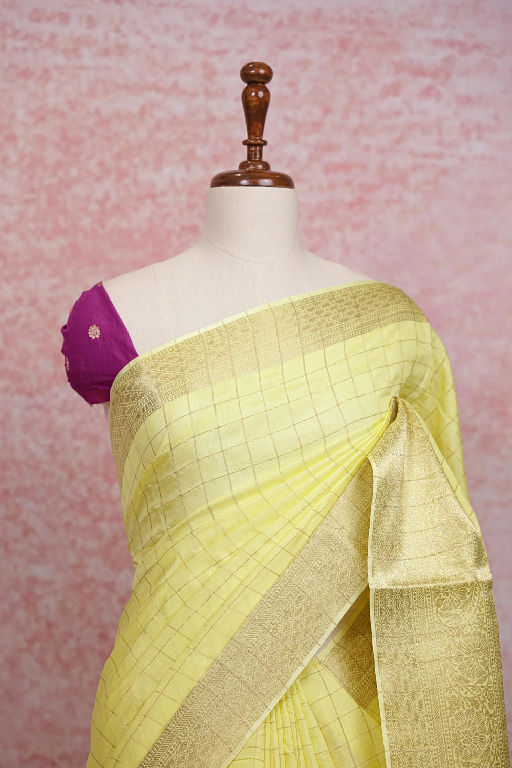 Lemon Yellow Semi Banarasi Saree - Seematti