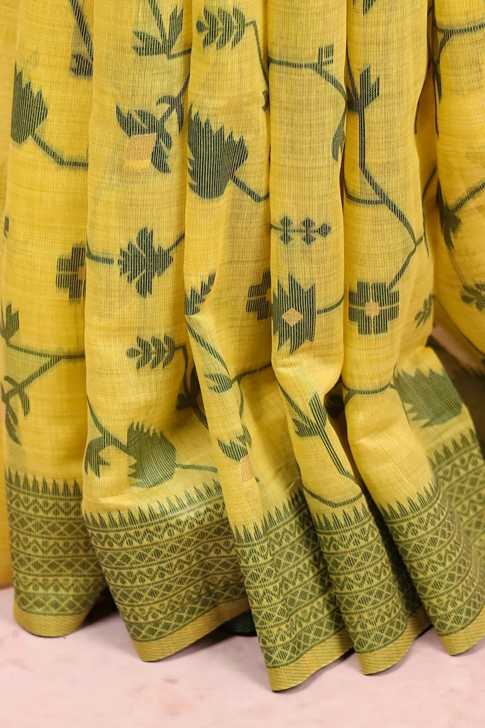Lemon Yellow Semi Jute Saree