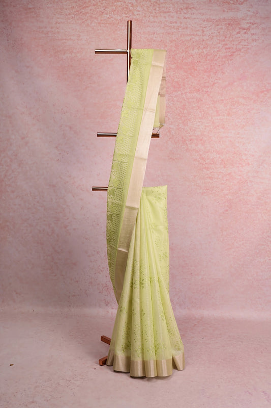 Lemon Yellow Semi Tissue Saree