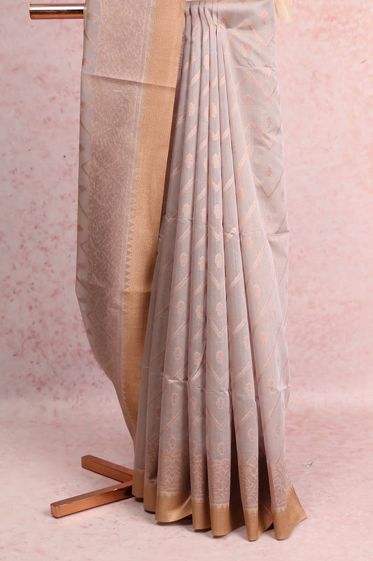 Light Ash Dupion Silk Saree