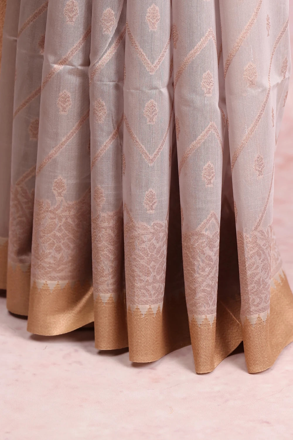 Light Ash Dupion Silk Saree
