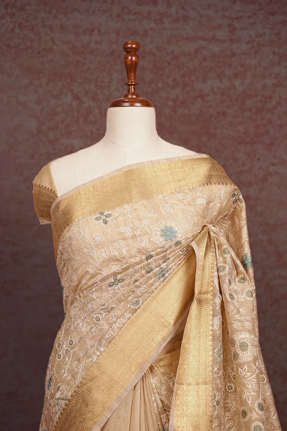 Light Beige Semi Jute Saree - Seematti