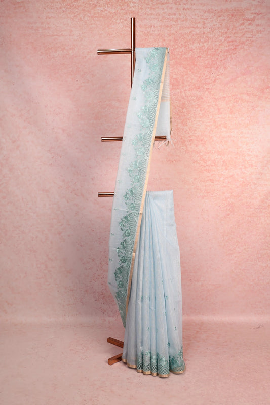 Light Blue Linen Cotton Saree