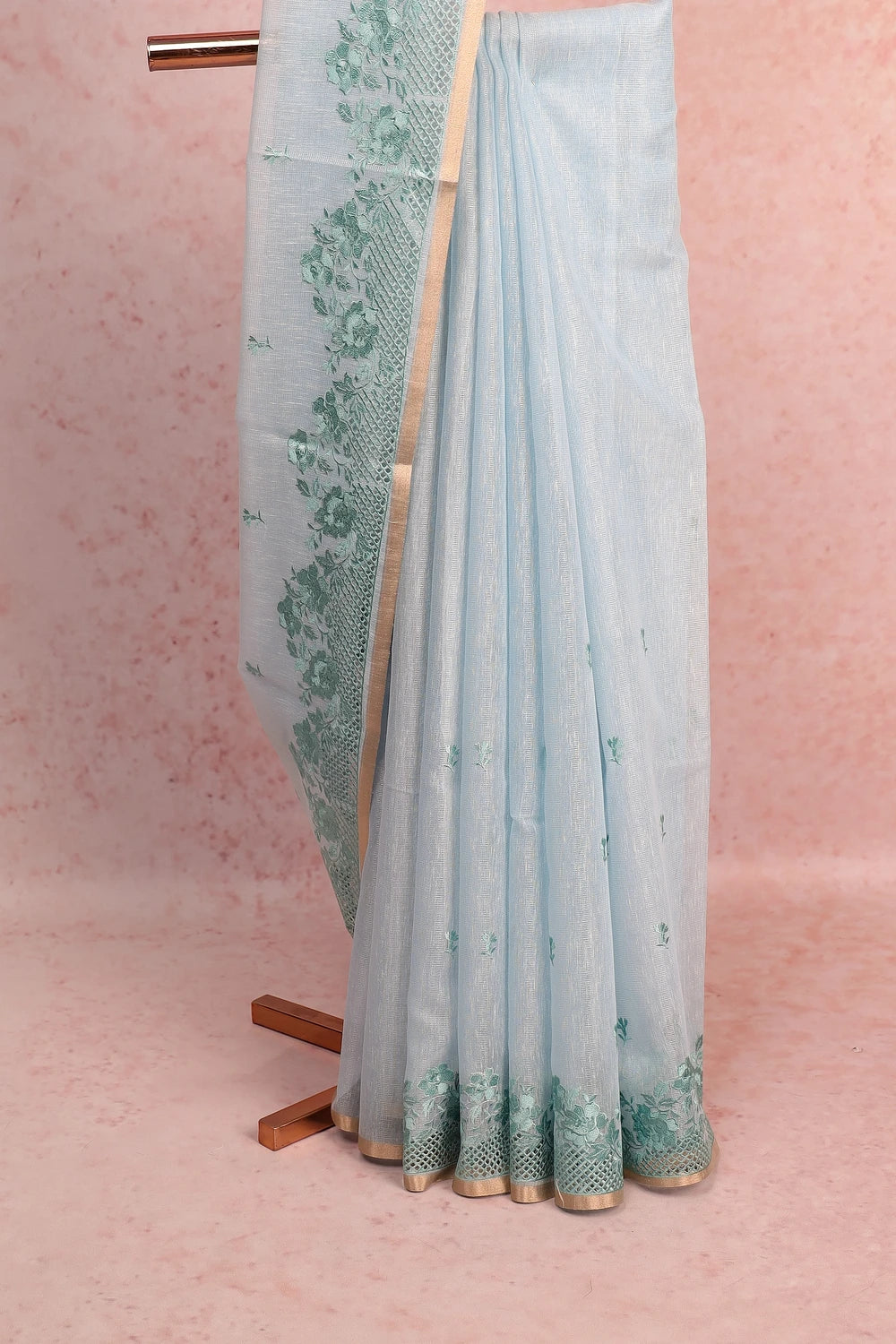 Light Blue Linen Cotton Saree