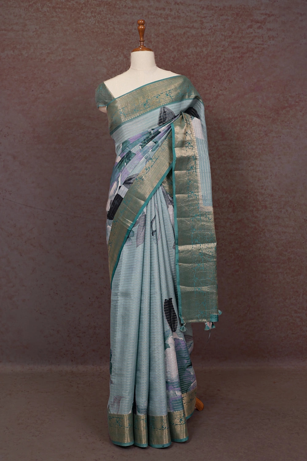 Light Blue Semi Tussar Saree - Seematti