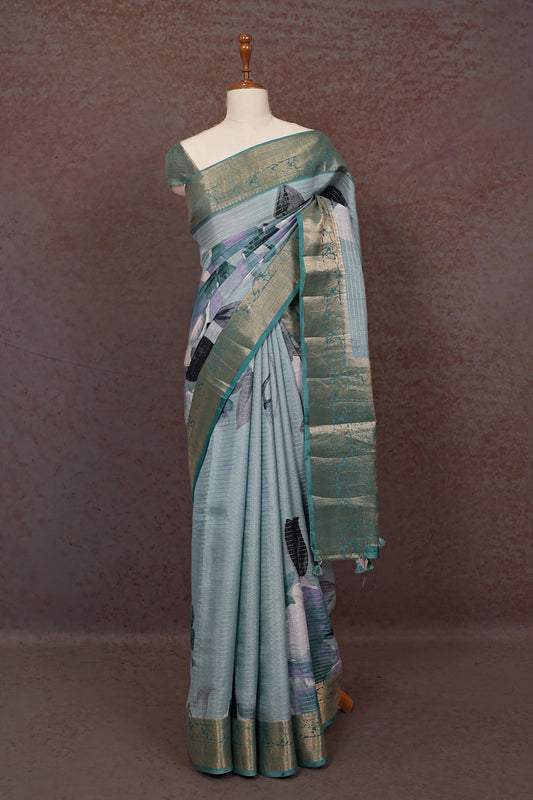 Light Blue Semi Tussar Saree - Seematti