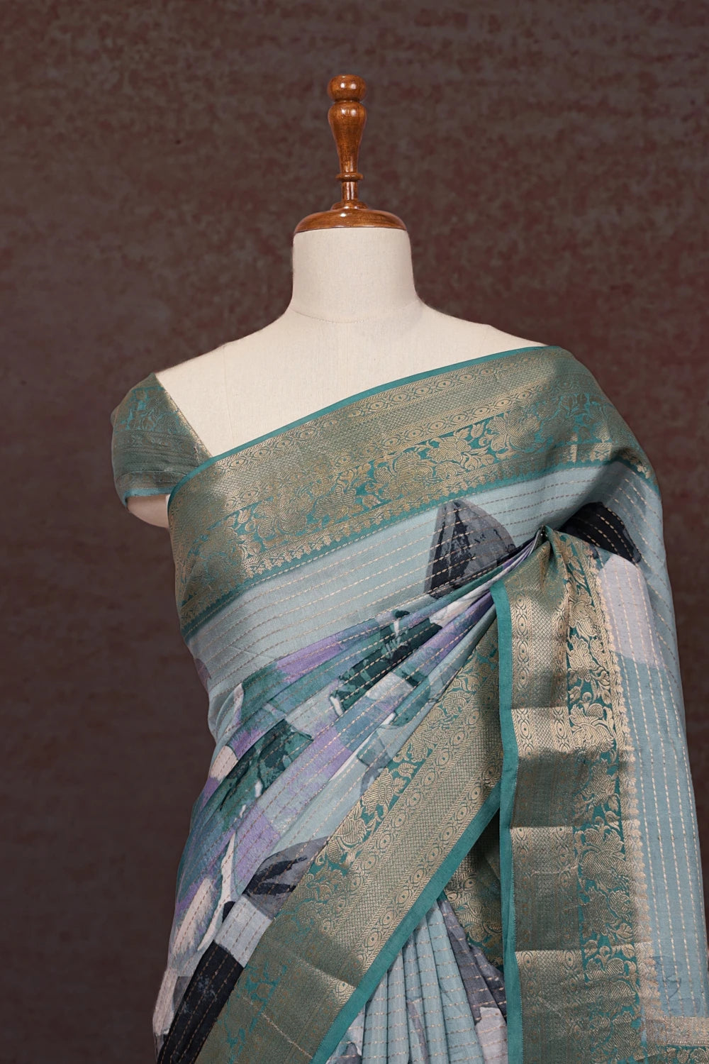 Light Blue Semi Tussar Saree - Seematti
