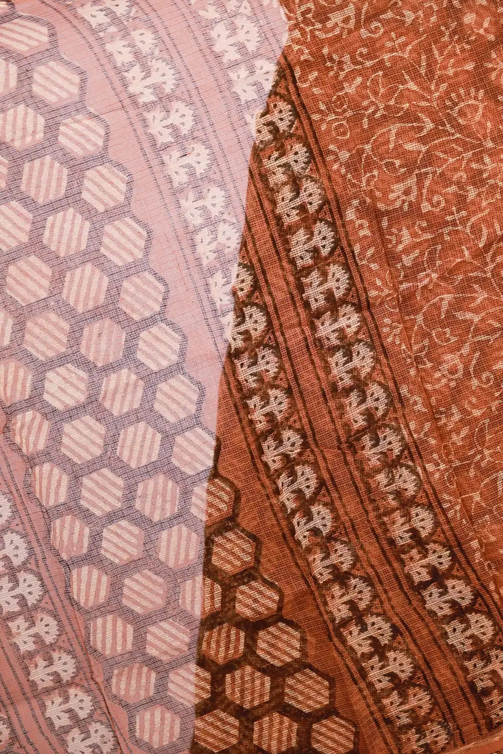 Light Brown Net Kota Printed Unstitched Churidhar Material