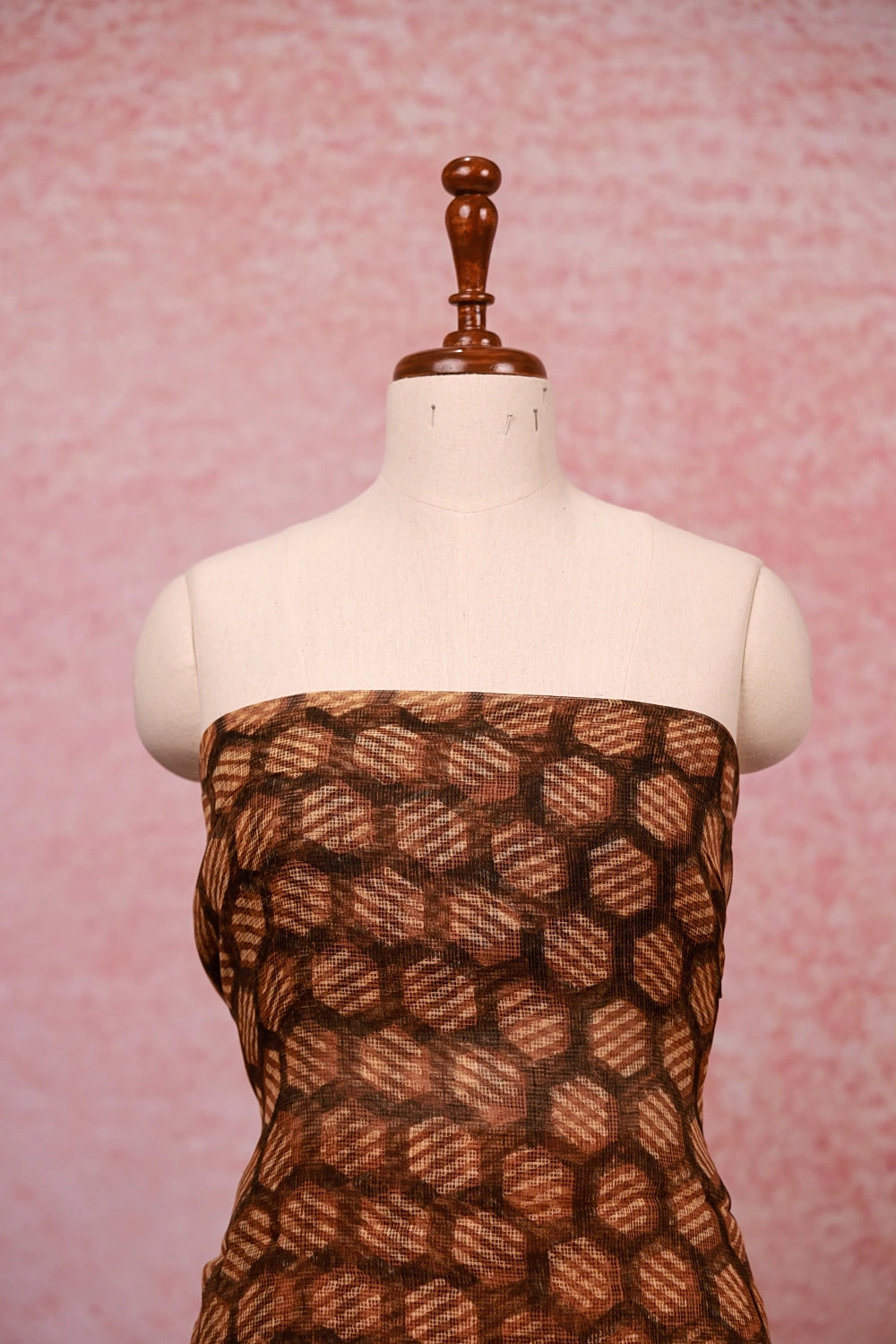 Light Brown Net Kota Printed Unstitched Churidhar Material