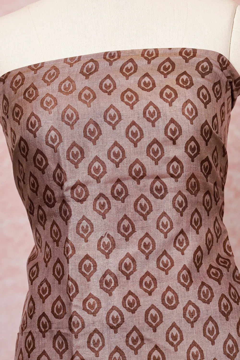 Light Brown Tussar Printed Unstitched Churidhar Material