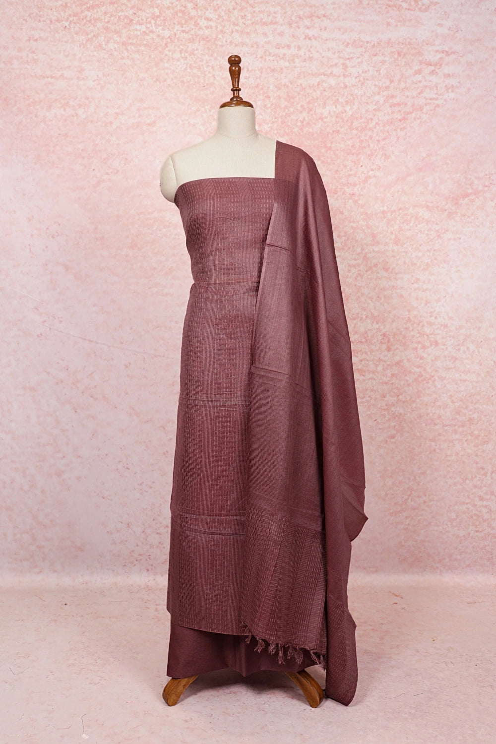 Light Brown Tussar Silk Lines Unstitched Churidhar Material - Seematti