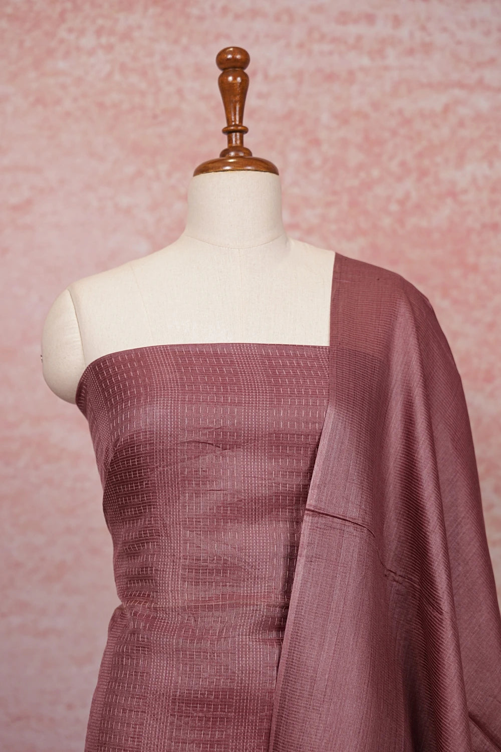 Light Brown Tussar Silk Lines Unstitched Churidhar Material - Seematti