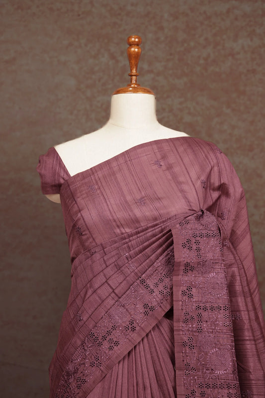 Light Grape Colour Semi Tussar Saree