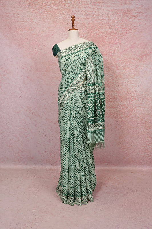 Light Green Cotton Saree - Seematti