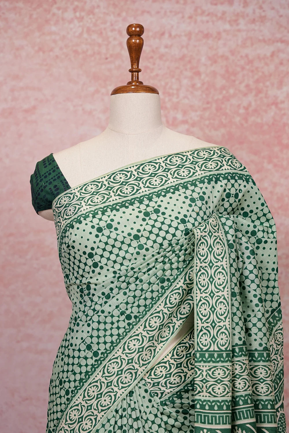 Light Green Cotton Saree - Seematti