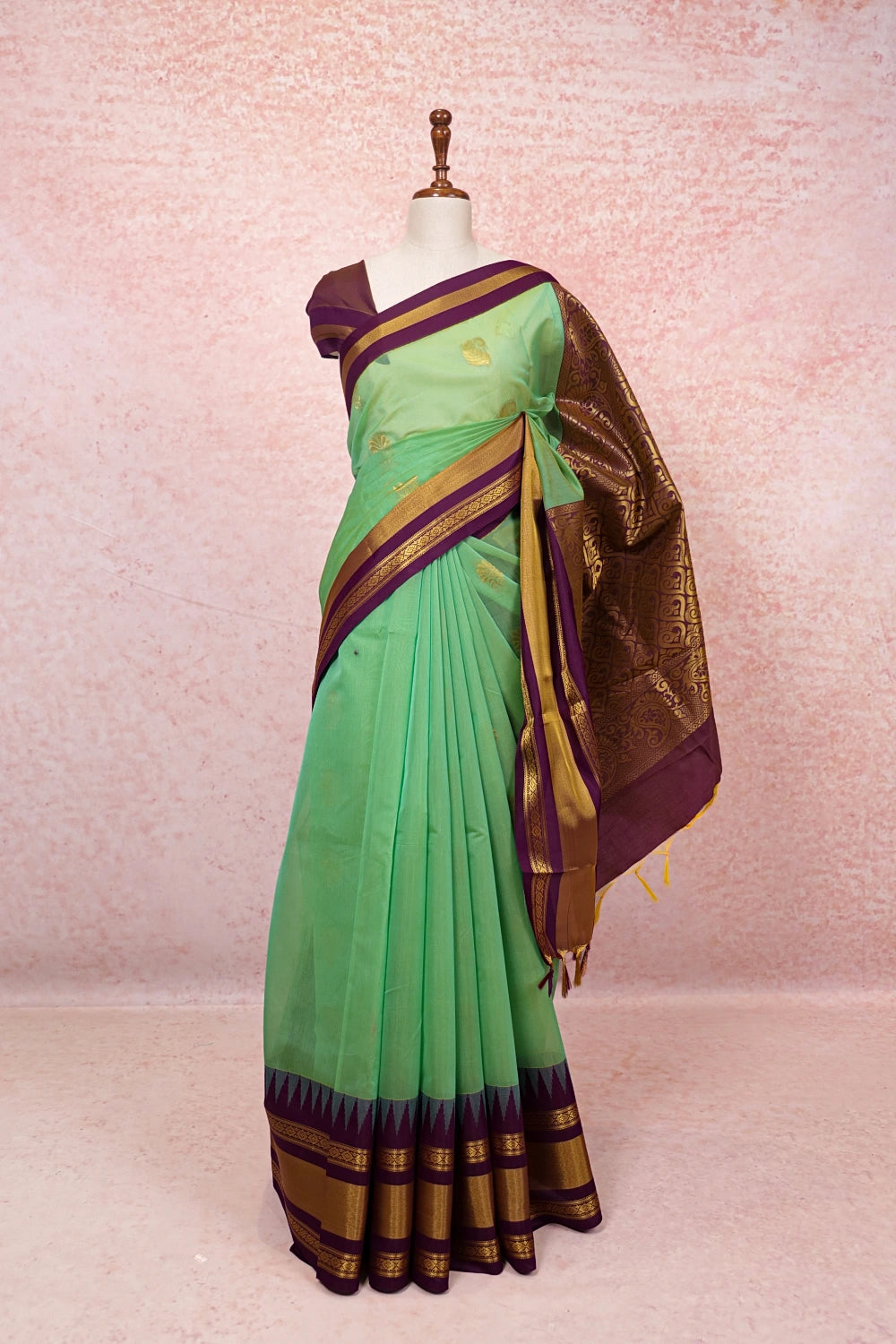 Light Green Cotton Silk Saree - Seematti