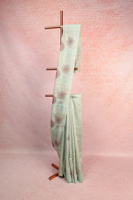 Light Green Semi Jute Saree