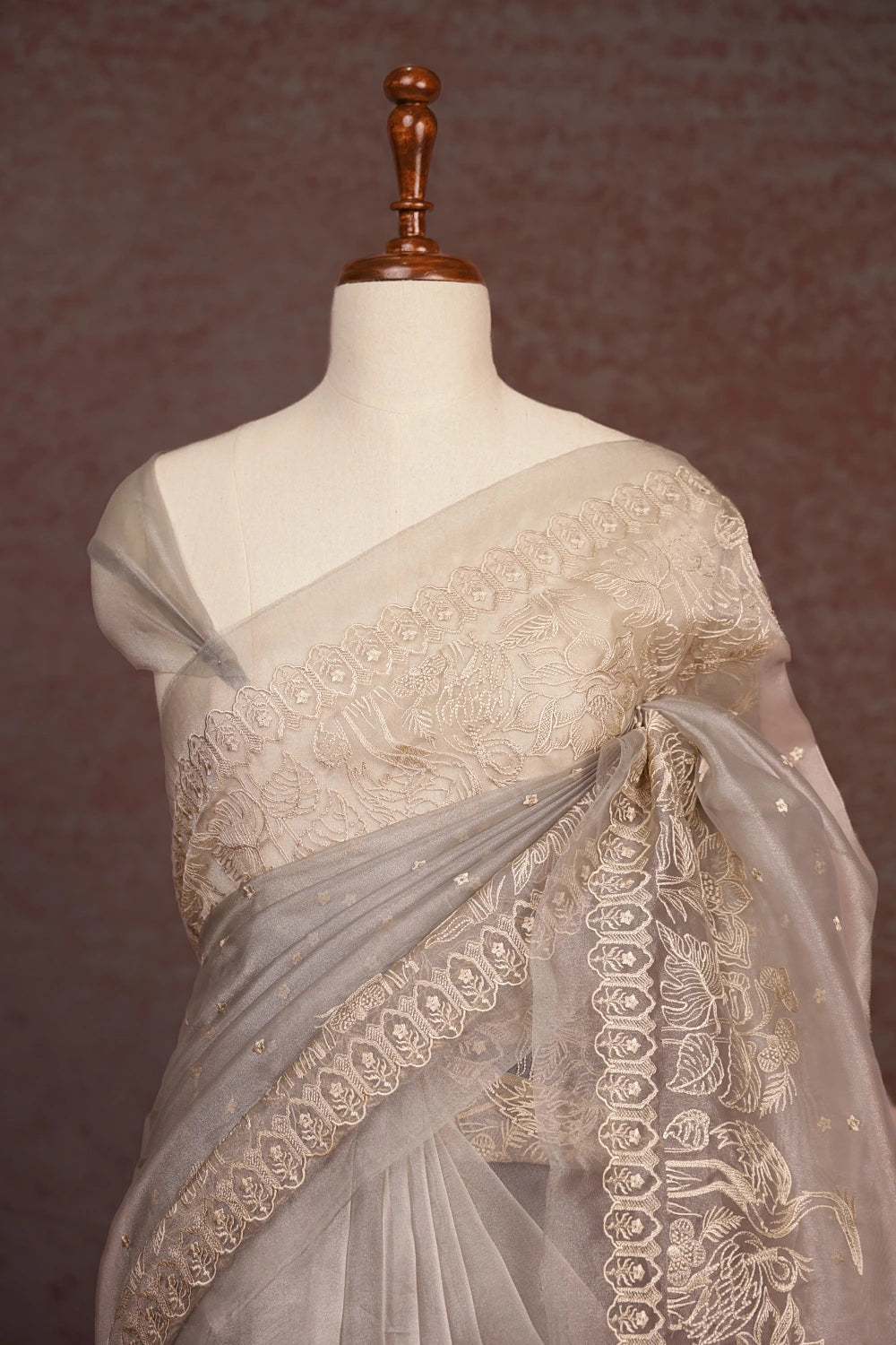 Light Grey Glass Organza Saree
