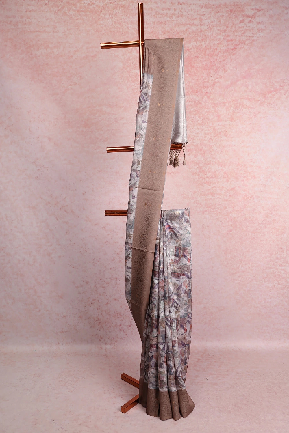 Light Grey Semi Tussar Saree