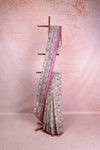 Light Lavender Cotton Floral Printed Saree With Plain Border - Seematti