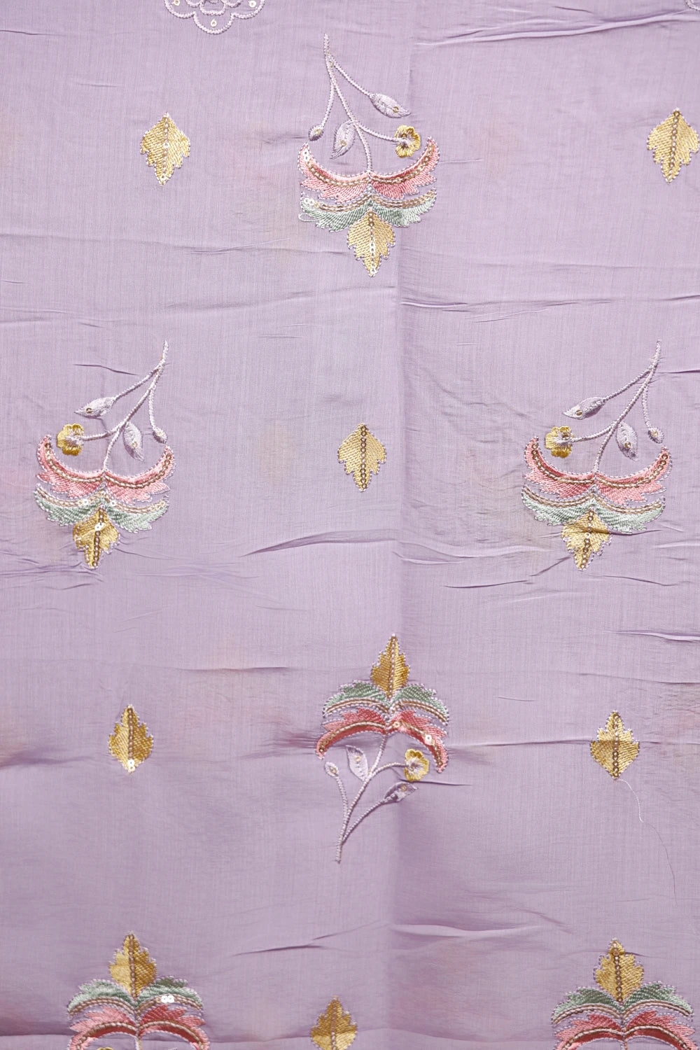 Light Lavender Mul Chanderi  Embroidery Unstitched Churidhar Material