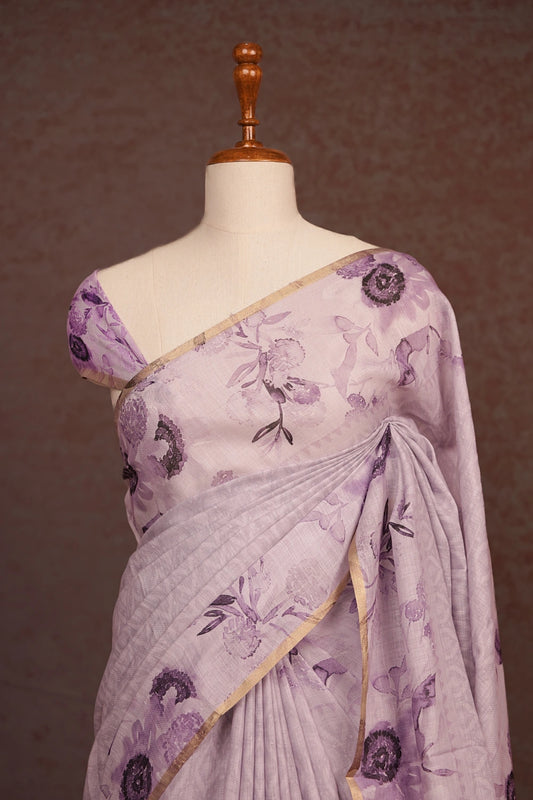Light Lavender Semi Chanderi Saree