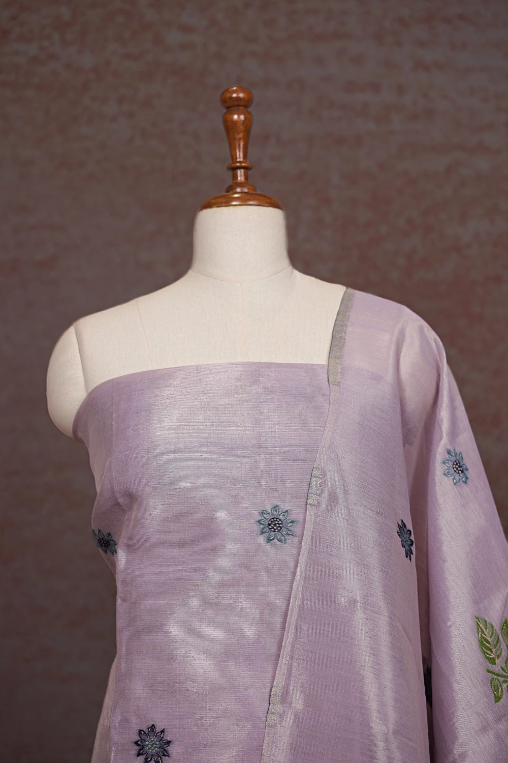 Light Lavender Semi Tissue Embroidery Unstitched Churidhar Material