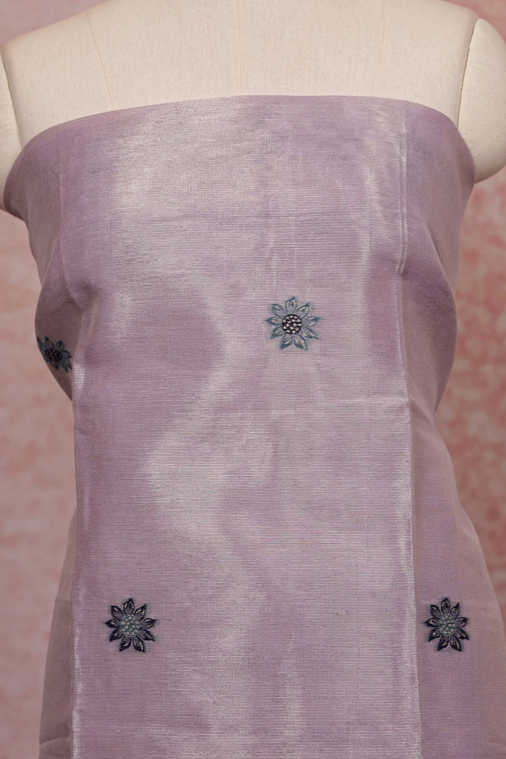Light Lavender Semi Tissue Embroidery Unstitched Churidhar Material
