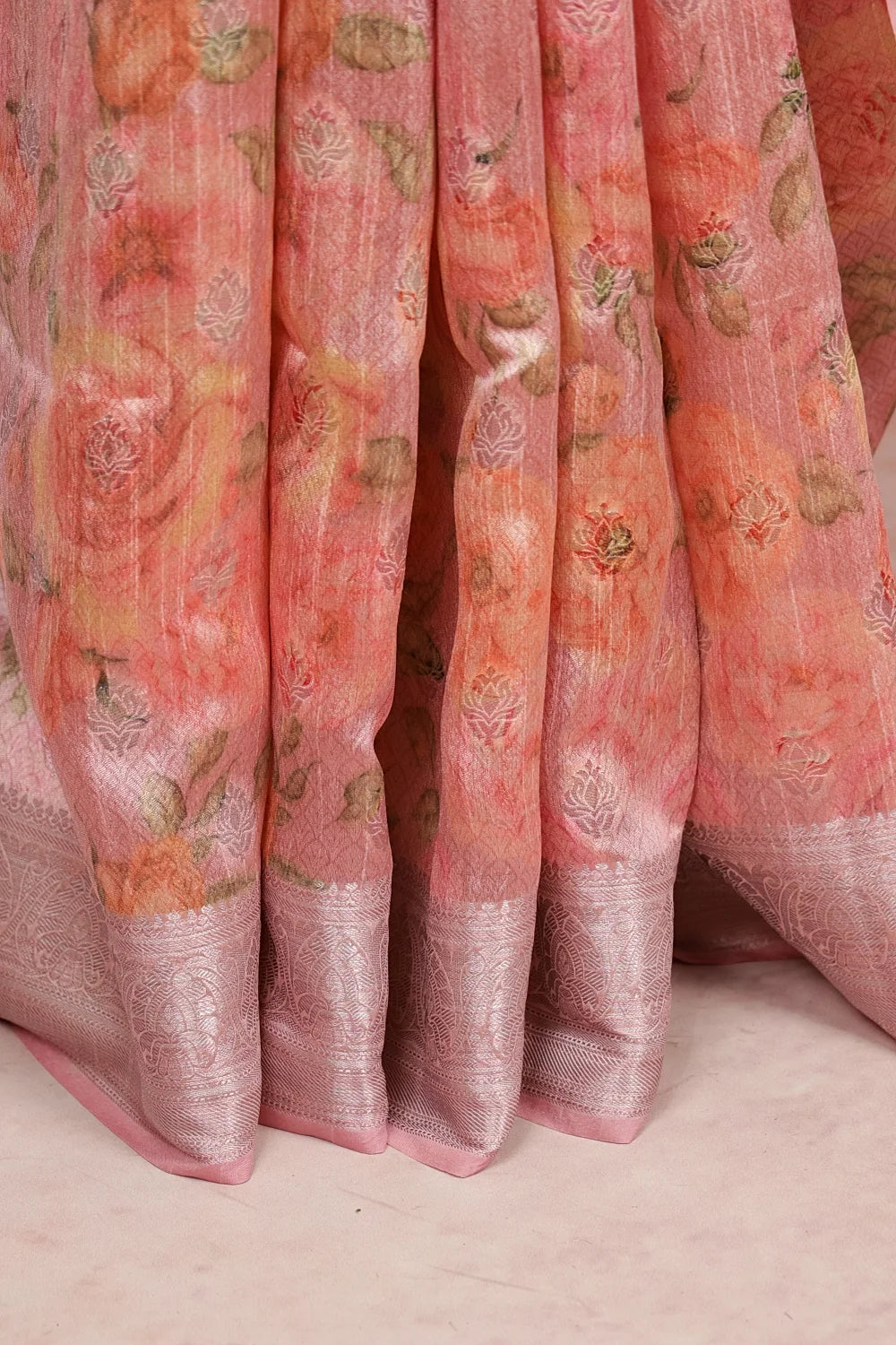 Light Onion Pink Tussar Tissue Saree