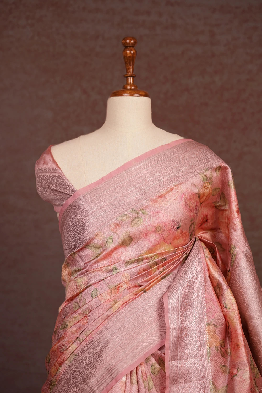 Light Onion Pink Tussar Tissue Saree