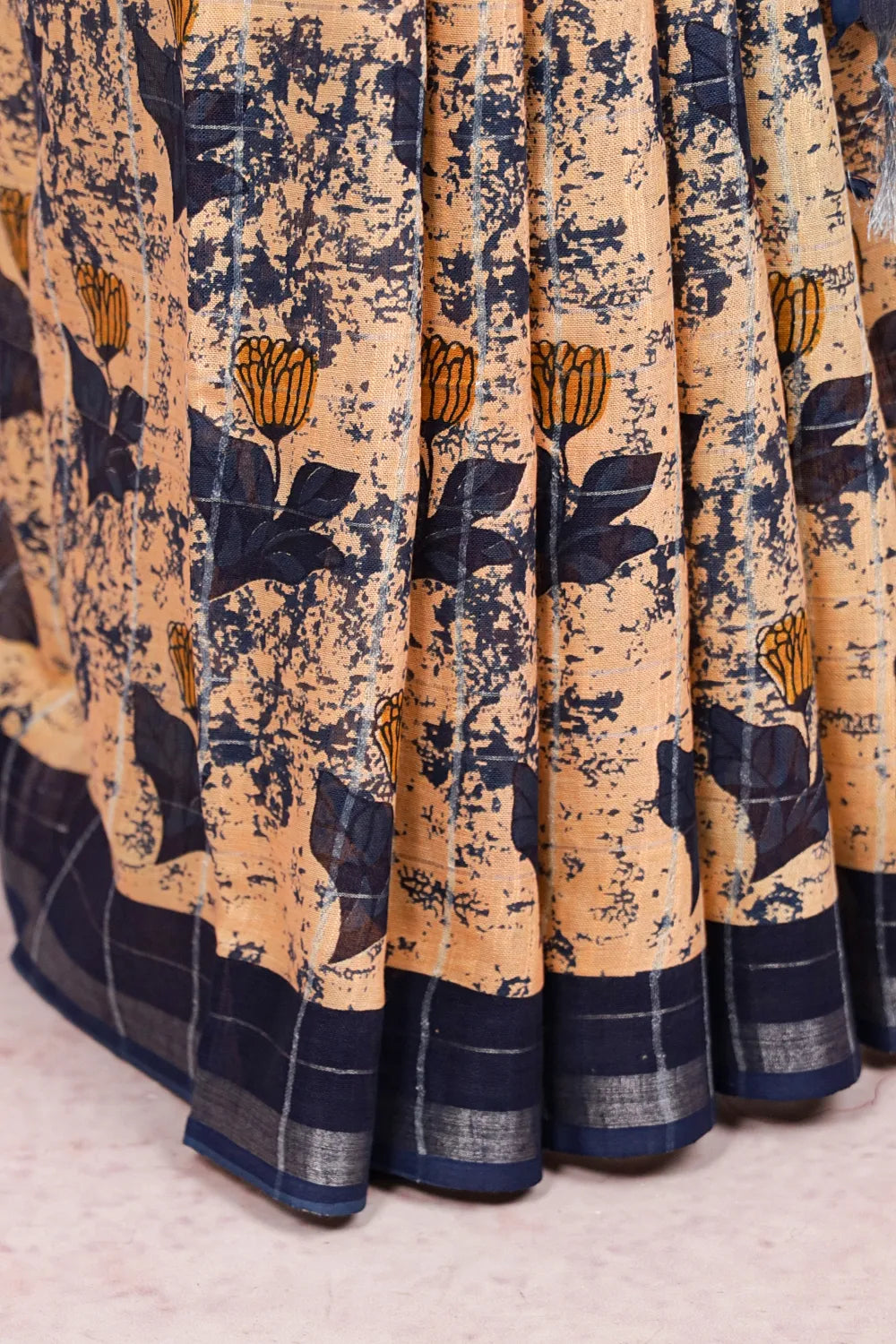 Light Orange Semi Linen Saree - Seematti