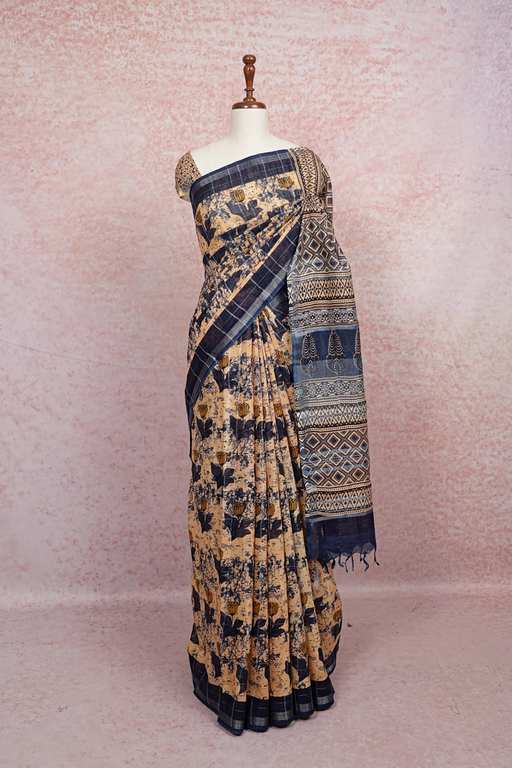 Light Orange Semi Linen Saree - Seematti