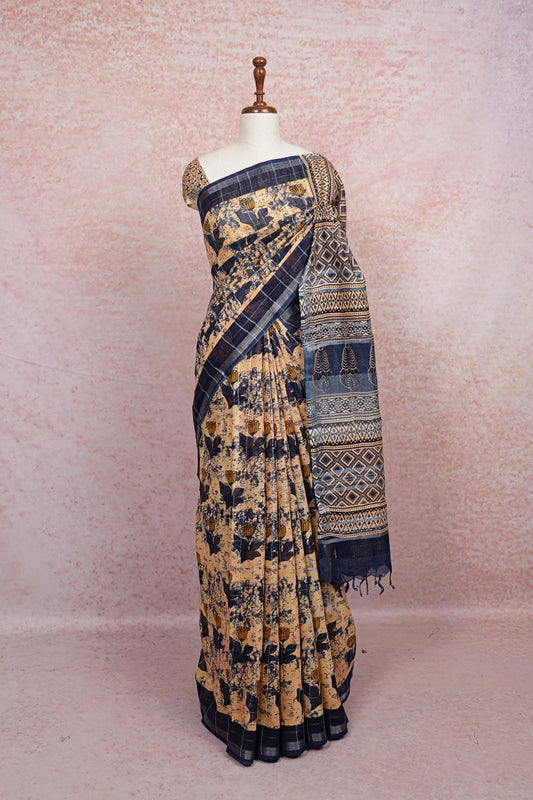 Light Orange Semi Linen Saree - Seematti