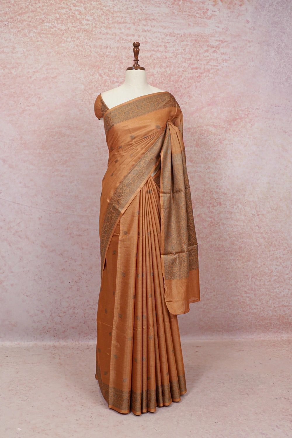 Light Orange Tussar Silk Saree