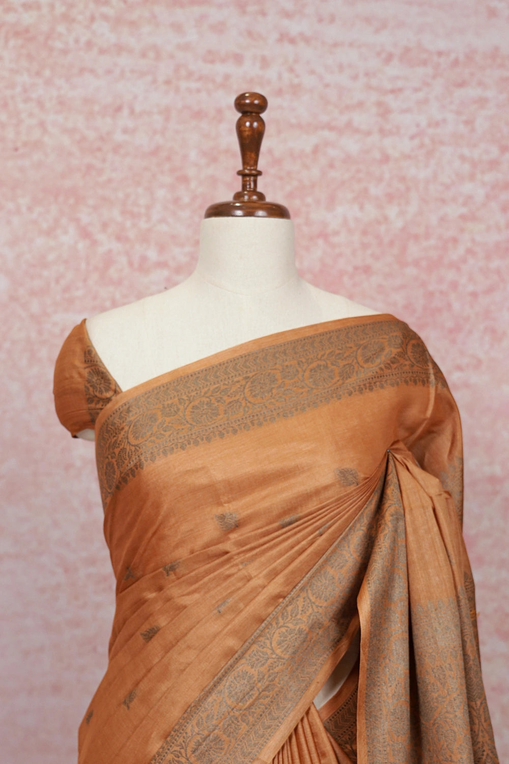 Light Orange Tussar Silk Saree