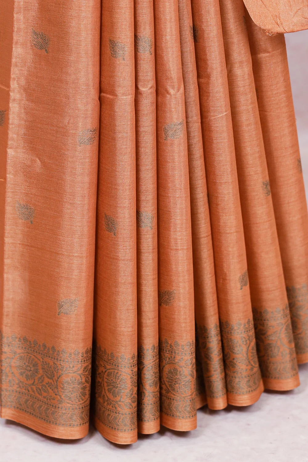 Light Orange Tussar Silk Saree