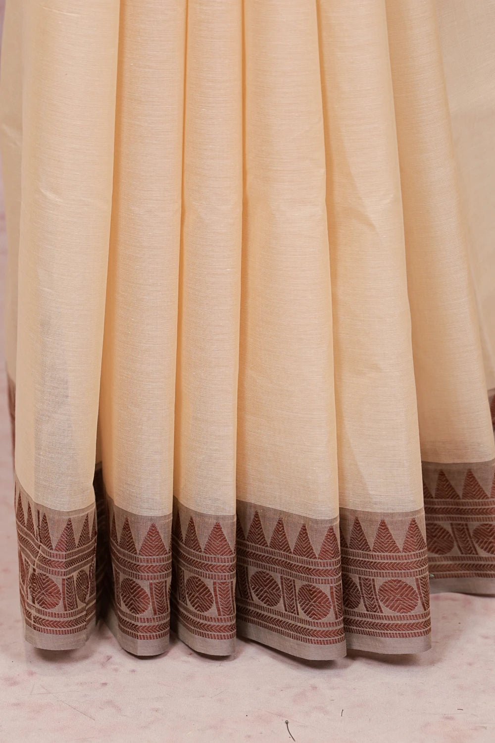 Light Peach Color Cotton Saree - Seematti