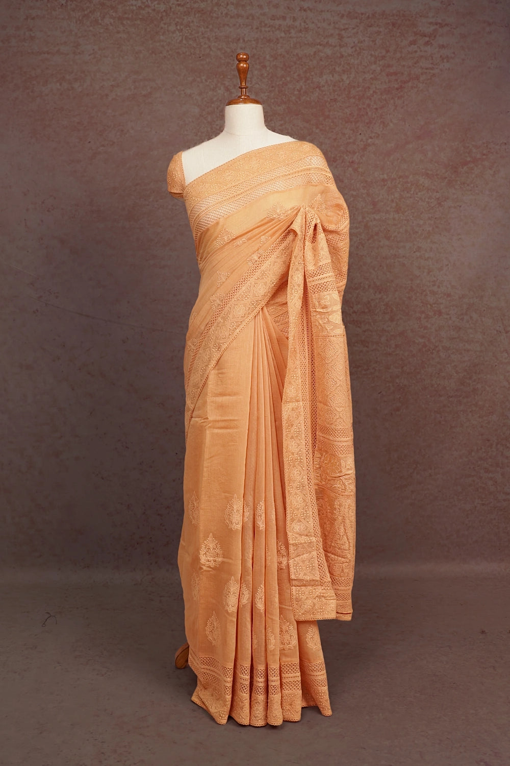 Light Peach Colour Tussar Saree