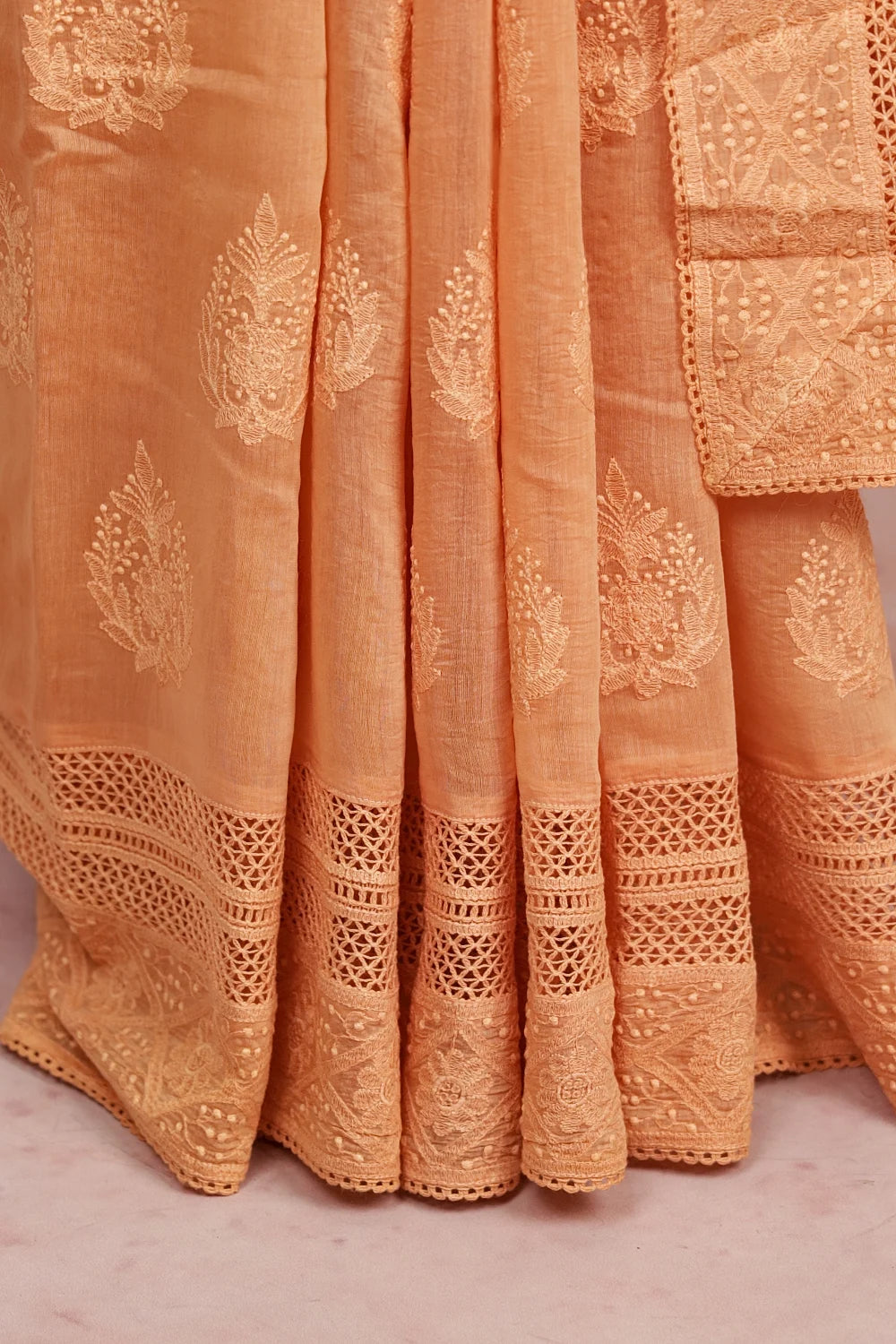 Light Peach Colour Tussar Saree