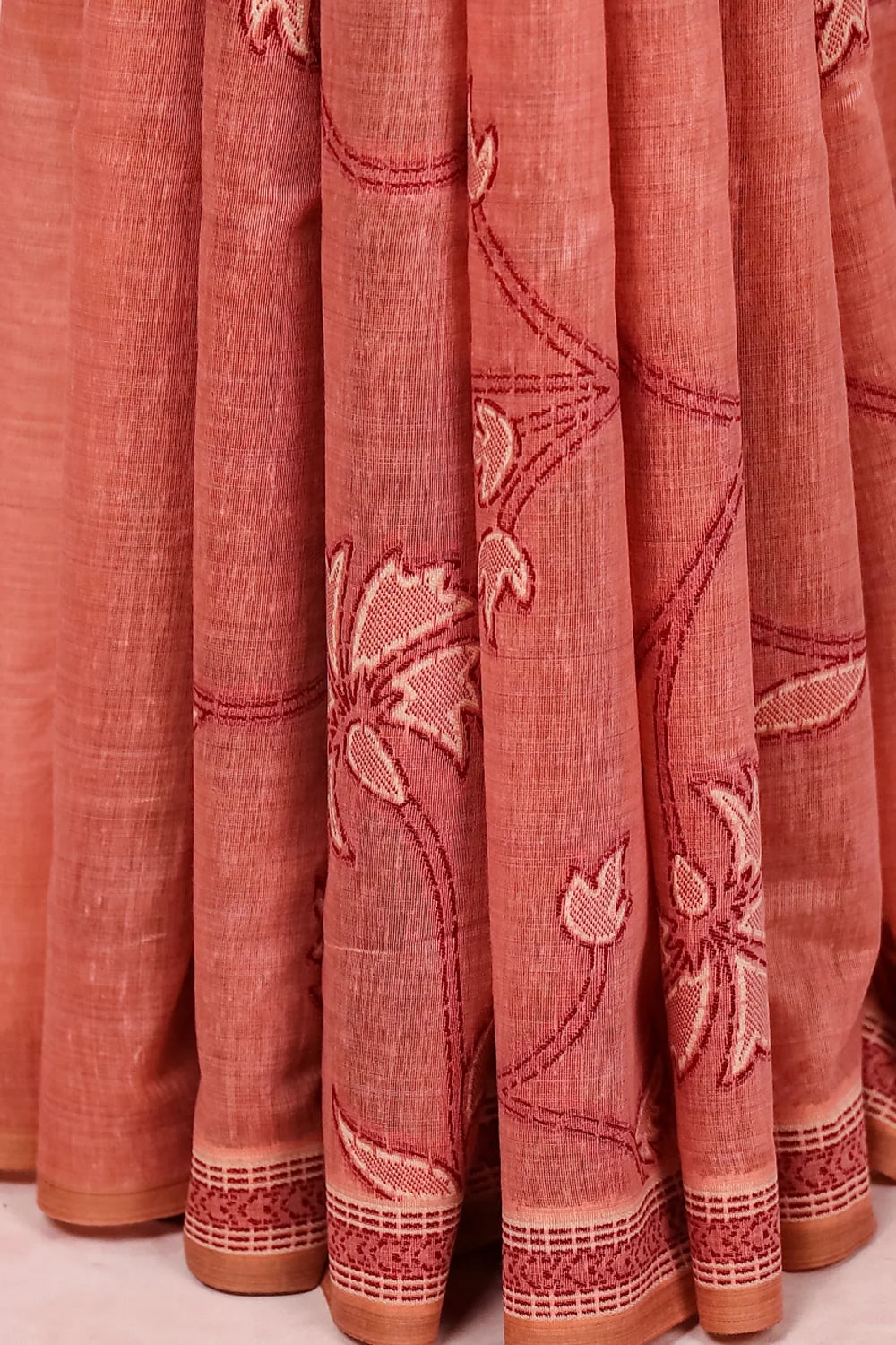 Light Peach Mul Cotton Saree