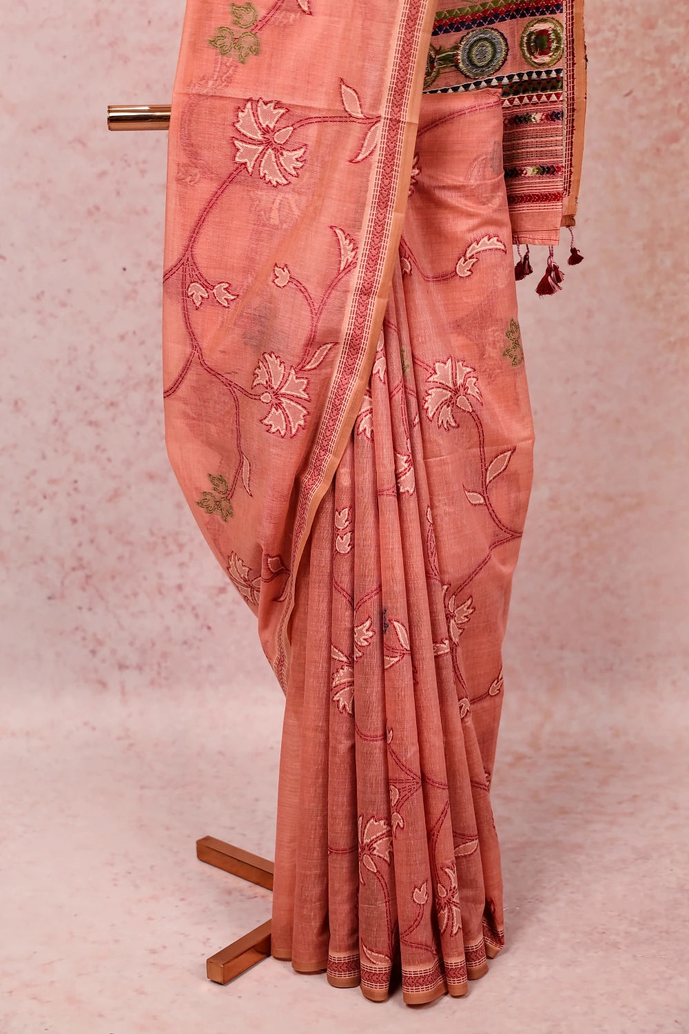 Light Peach Mul Cotton Saree