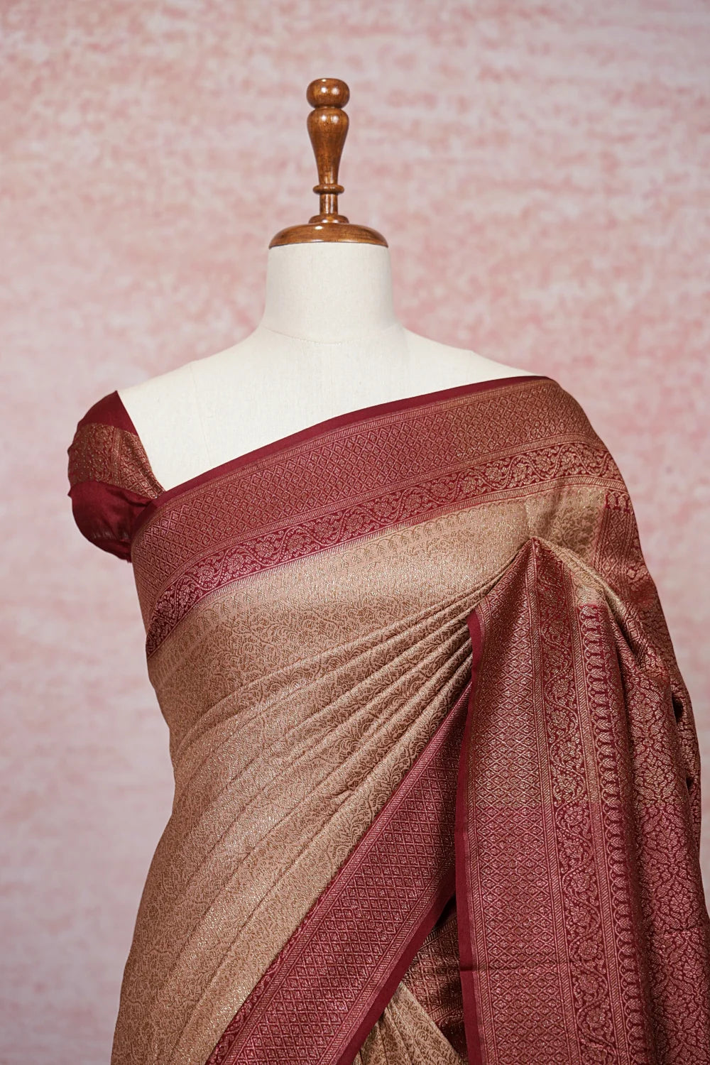 Light Peach Semi Banarasi Saree - Seematti