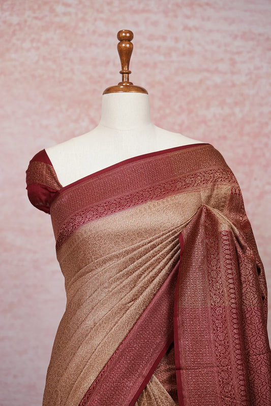 Light Peach Semi Banarasi Saree - Seematti